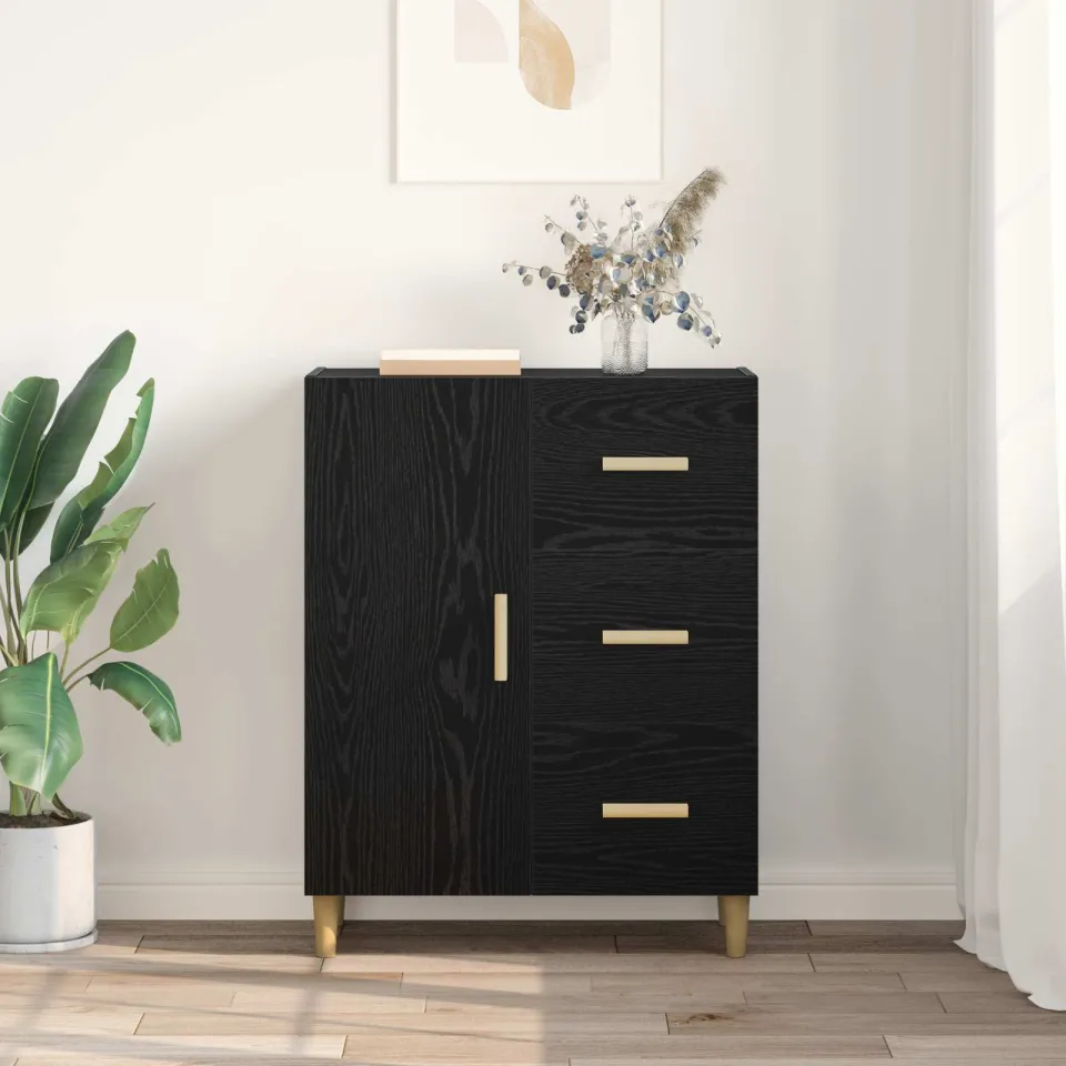 vidaXL Dressoir Zwart eiken 34 x 69.5 x 90 cm Bewerkt hout, foto 3