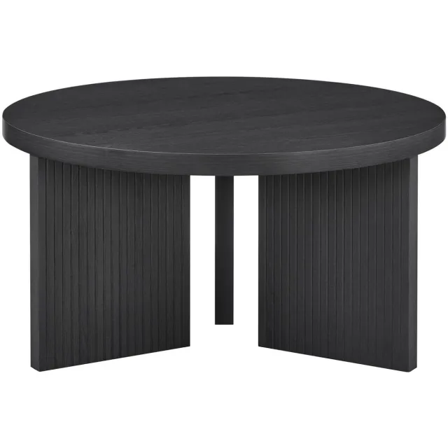 OKWISH Salontafel - Ronde Vorm Met Verticale Ribbels - 80 Cm - Modern En Ruimtebesparend Voor Woonkamer - MDF Zwart