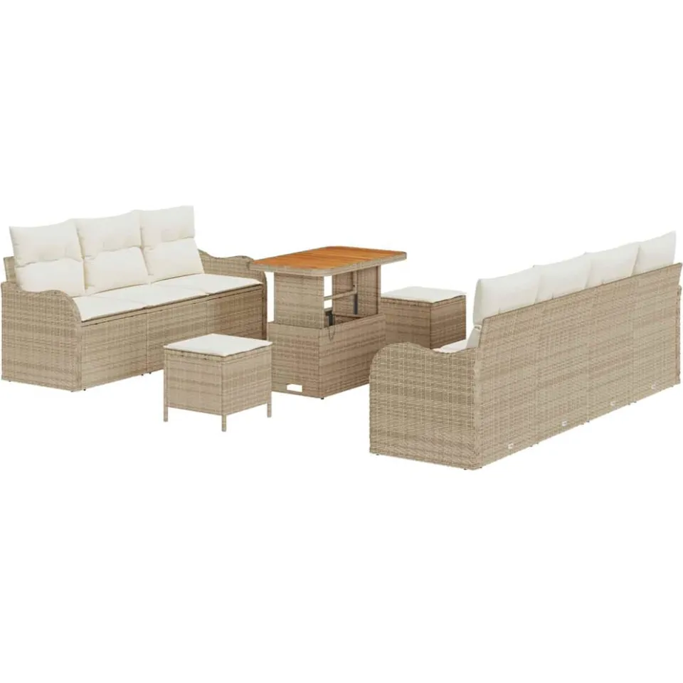 vidaXL Tuinbankenset 10 st Beige poly rattan, foto 4