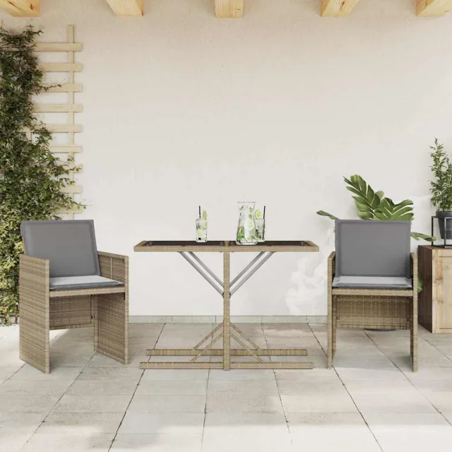 vidaXL 3-delige Bistroset met kussens poly rattan gemengd beige, foto 2