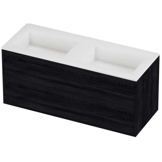 Proline Aristo Badmeubelset Polystone Elegant Zonder Gat 120x46x54 cm Mat White Black Oak Eiken