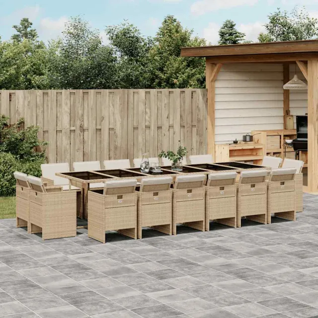 vidaXL 17-delige Tuinset met kussens poly rattan beige, foto 2