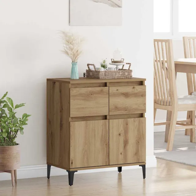 vidaXL Dressoir Artisan Eiken 60 x 35 x 70 cm Gemonteerd hout en ijzer Bruin