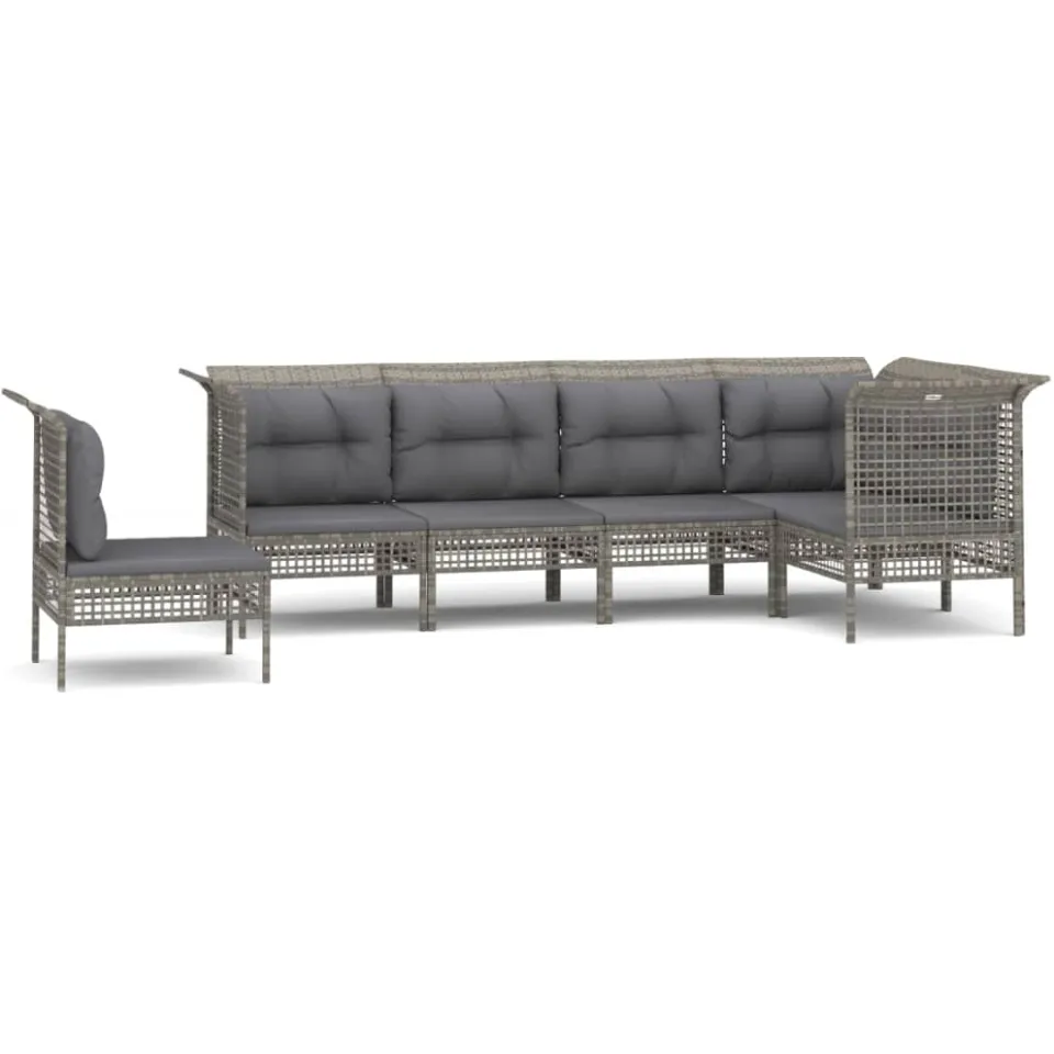 vidaXL 6-delige Loungeset met kussens poly rattan grijs