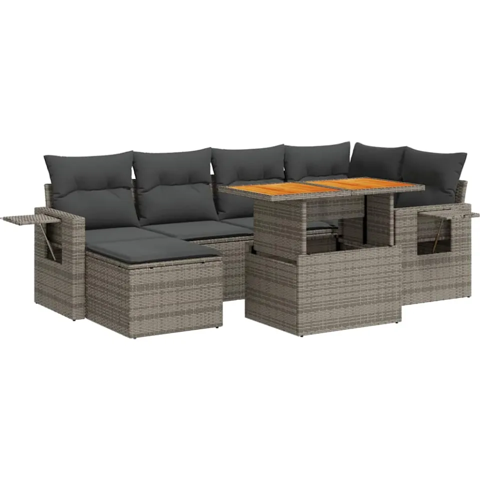 vidaXL 7-delige Loungeset met kussens poly rattan grijs, foto 3