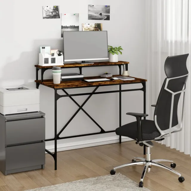 vidaXL Bureau 100x50x90 cm bewerkt hout en ijzer gerookt eikenkleurig Bruin