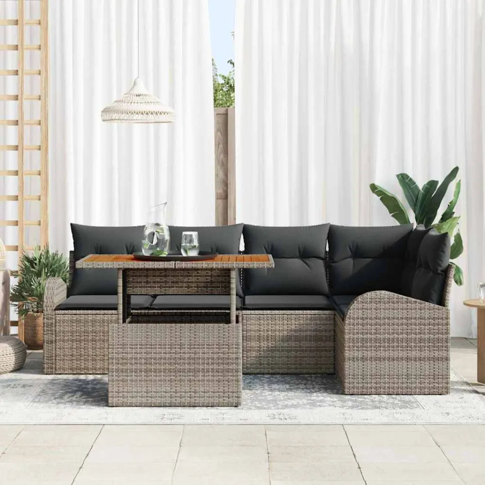 vidaXL Tuin Sofa Set 6 st Grijs Poly riet, foto 3