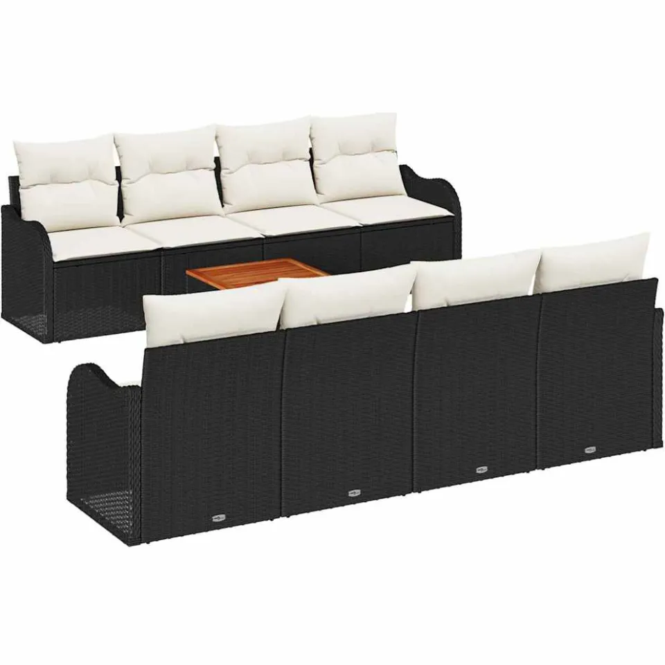 vidaXL Tuinbankenset 9 st Zwart poly rattan, foto 4