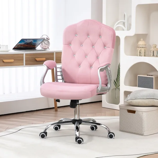 MODENUIT Bureaustoel 61 x 61 x 104-114 cm - Wipfunctie en Zithoogte 47-57 cm - Thuiskantoor - Polyester Roze