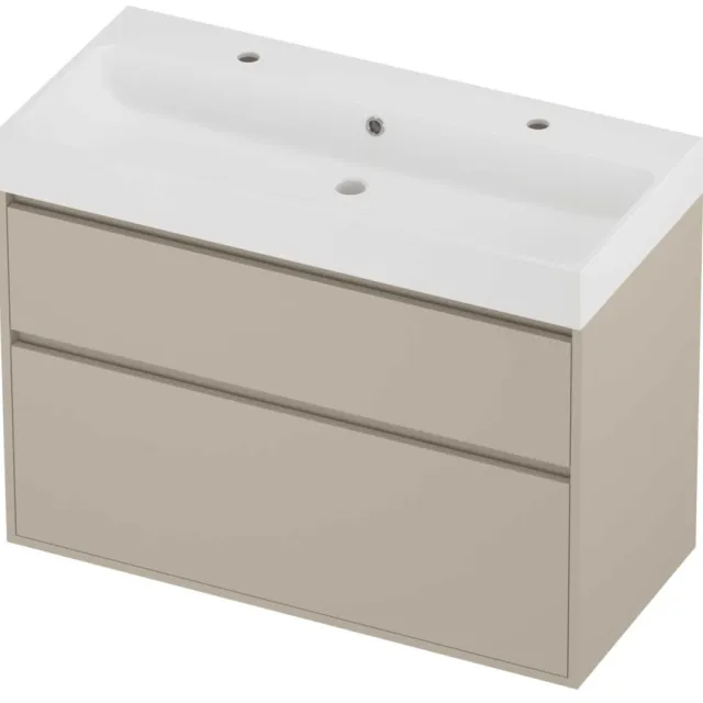 Proline Podium Badmeubelset Polystone Loft 2 Gaten 100x46x75 cm Mat White Soft Linen Beige