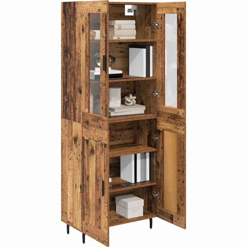 vidaXL Hoge kast 2 st Oud Hout 69,5 x 34 x 180 cm Bewerkt hout Bruin