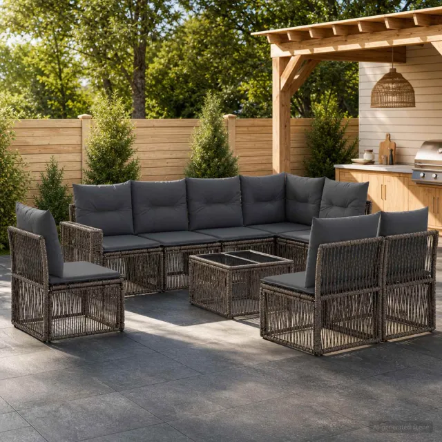 vidaXL Tuinbankenset 9 st 8-zits Grijs en Donkergrijs poly rattan, foto 2
