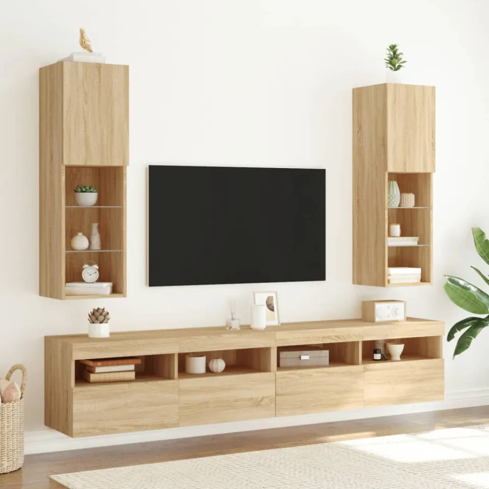 vidaXL Tv-meubel met LED-verlichting 30,5x30x102 cm sonoma eikenkleur, foto 3