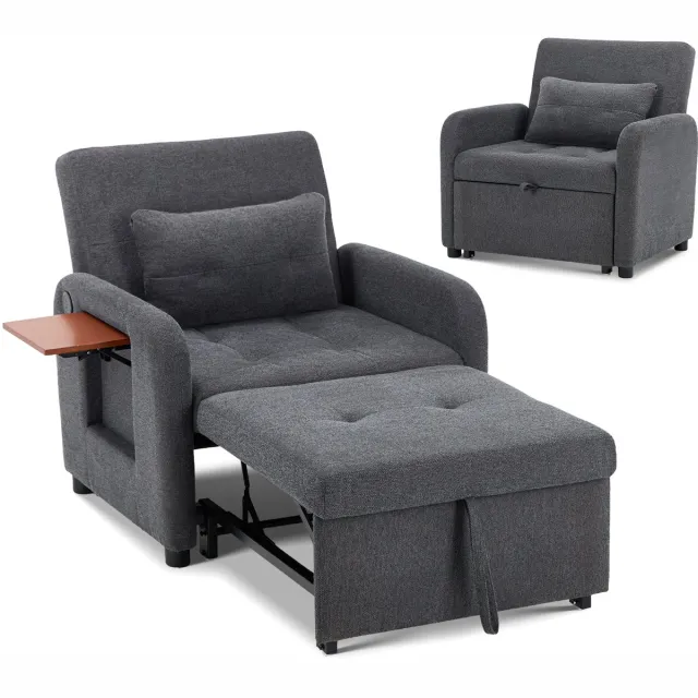 COLAMY Opvouwbare Relaxfauteuil Donkergrijs - Stoffen Bekleding - Verstelbare Rugleuning - Zit- en Ligfunctie - USB-poort - Inclusief Kussen