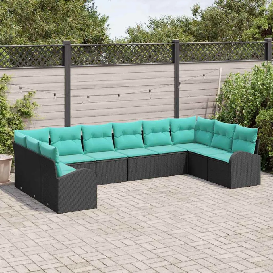 vidaXL Tuinbankenset 10 st Zwart en Turquoise poly rattan, foto 2