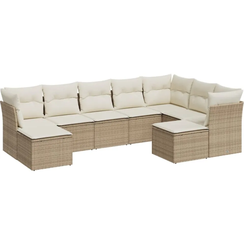 vidaXL 9-delige Loungeset met kussens poly rattan beige, foto 3