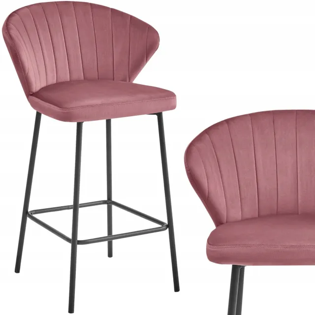 MUFART Hoker NIRANO Barstoel - Stijlvol Velvet, Donker Roze & Zwart