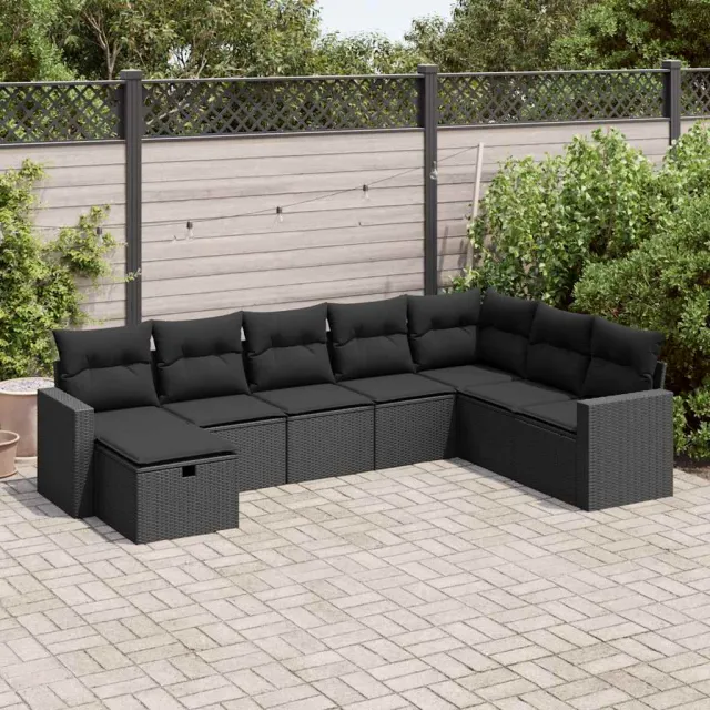 vidaXL 8-delige Loungeset met kussens poly rattan zwart, foto 2