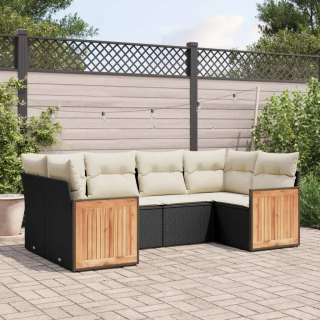 vidaXL 6-delige Loungeset met kussens poly rattan zwart, foto 2