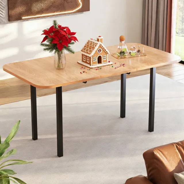 REDOM Eettafel uitschuifbaar: 120–160 cm, MDF blad met American white oak afwerking, modern minimalistisch, sterke legeringsondersteuning Amerikaanse witte eik