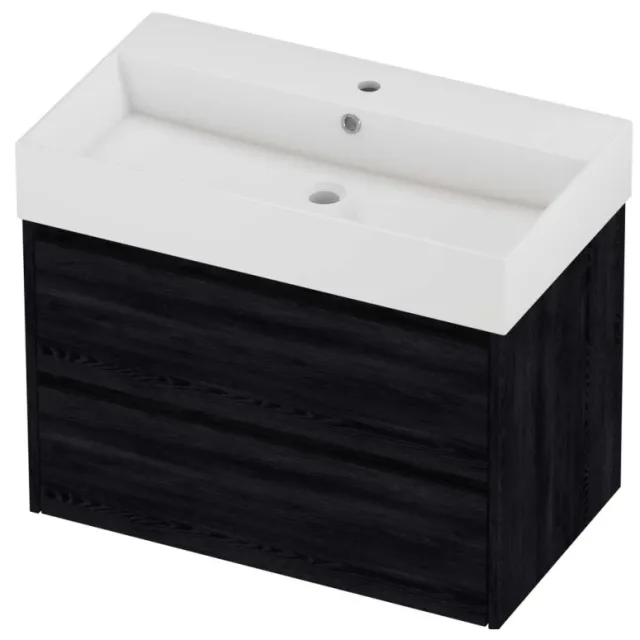 Proline Zara Badmeubelset Porselein Loft 1 Kraangat Symmetrisch 80x46x65 cm Glans Wit Black Oak Eiken