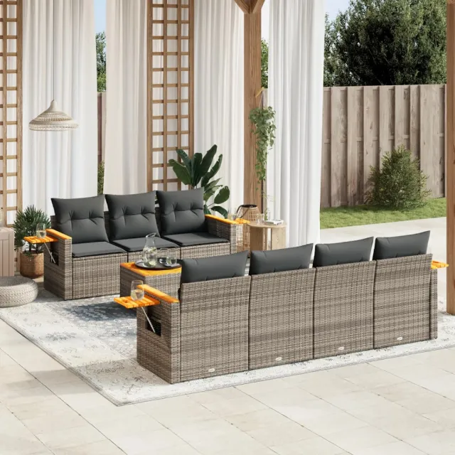 vidaXL 8-delige Loungeset met kussens poly rattan grijs, foto 2