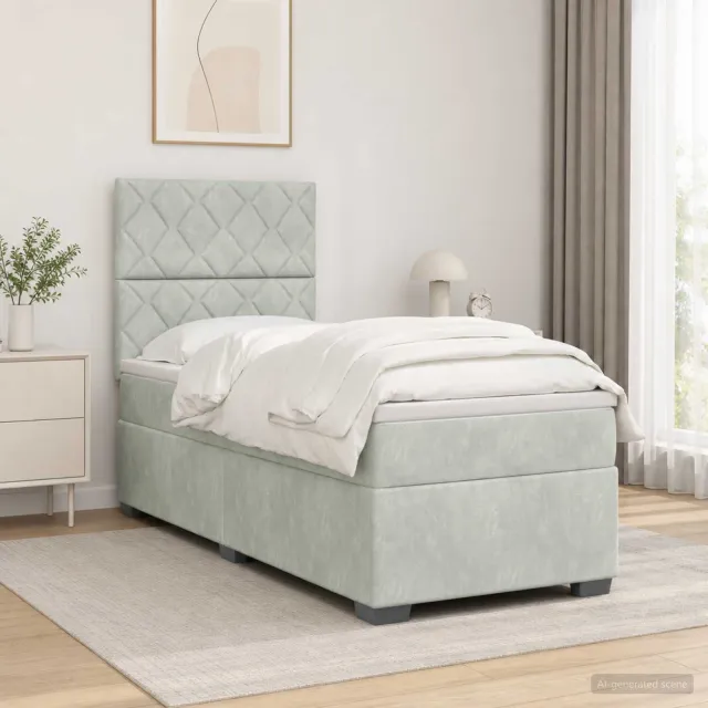 vidaXL Boxspringbed met matras Lichtgrijs 90 x 200 cm Fluweel