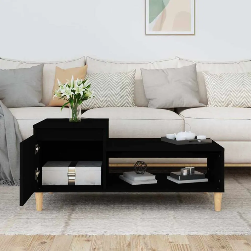 vidaXL Salontafel 100x50x45 cm bewerkt hout zwart, foto 2