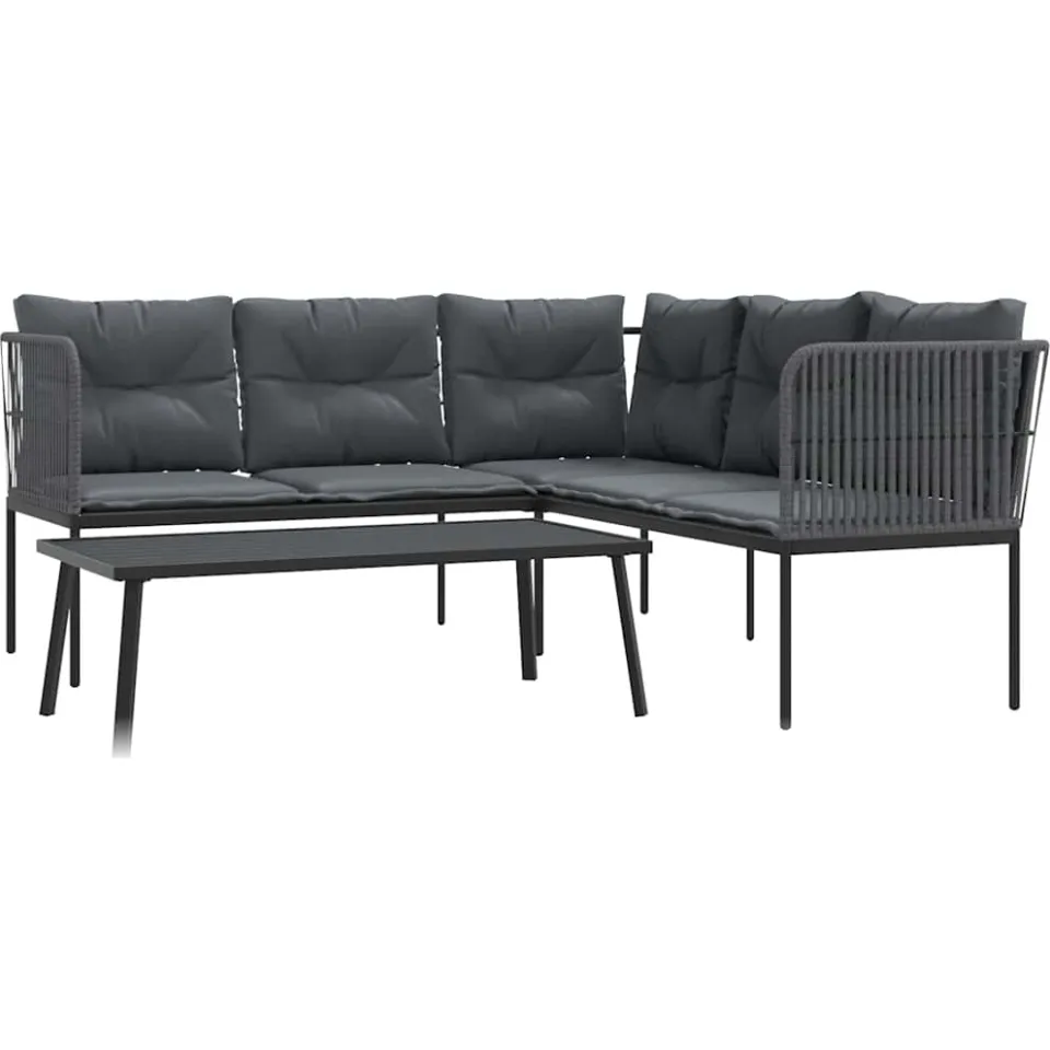 vidaXL Loungeset met kussens staal en textileen zwart