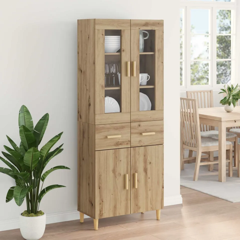 vidaXL Hoge kast Artisan Eiken 69,5 x 34 x 180 cm Bewerkt hout, foto 3