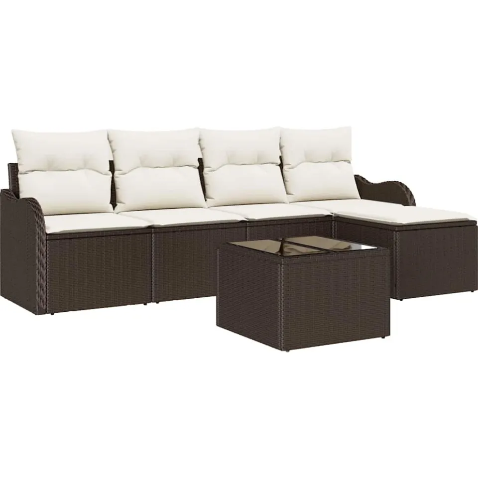 vidaXL Tuin Sofa Set 6 st Bruin en wit poly rattan, foto 4