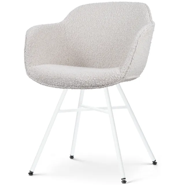 Nolon Noa-Mare eetkamerstoel bouclé beige - wit onderstel, foto 2