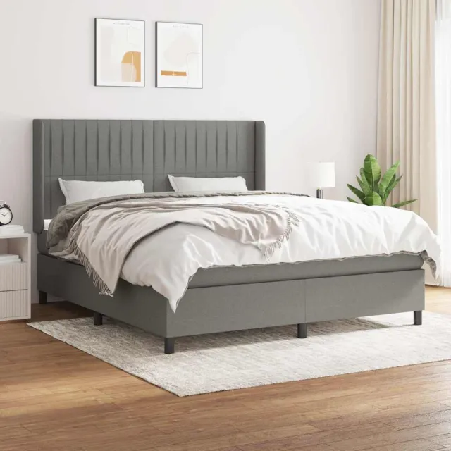 vidaXL Boxspring met matras stof donkergrijs 160x200 cm grijs