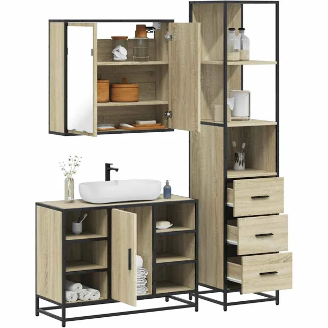 vidaXL 3-delige Badkamermeubelset bewerkt hout sonoma eikenkleurig, foto 2