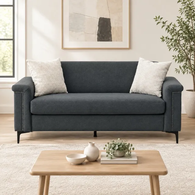 WUVRIE 2-zitsbank 172 cm - Polyester linnenlook, metalen poten en klinknageldetails - Donkergrijs