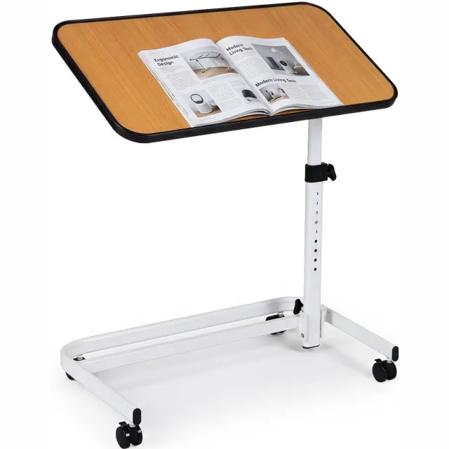 GranMaison Laptoptafel op Wielen - Bedtafeltje - Bijzettafel - Wit / Naturel