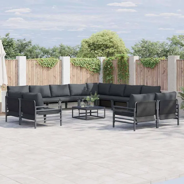 vidaXL Tuinbankenset 12 st Zwart Staal Anthraciet