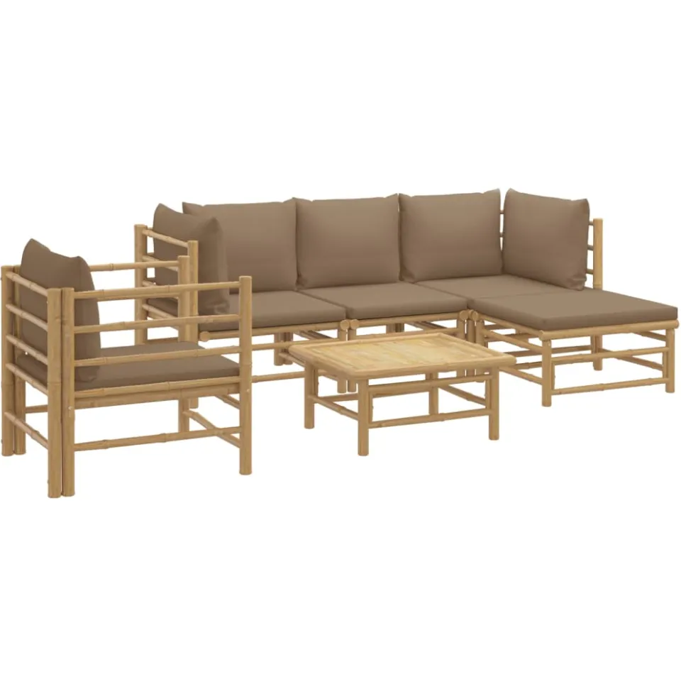 vidaXL 6-delige Loungeset met kussens bamboe taupe, foto 2