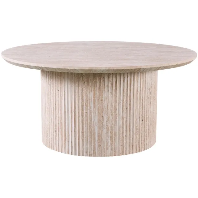 Rousseau Lagos' 80 Cm Ronde Salontafel Travertin Beige | Matte MDF Structuur | 38 X 80 X 80 Cm