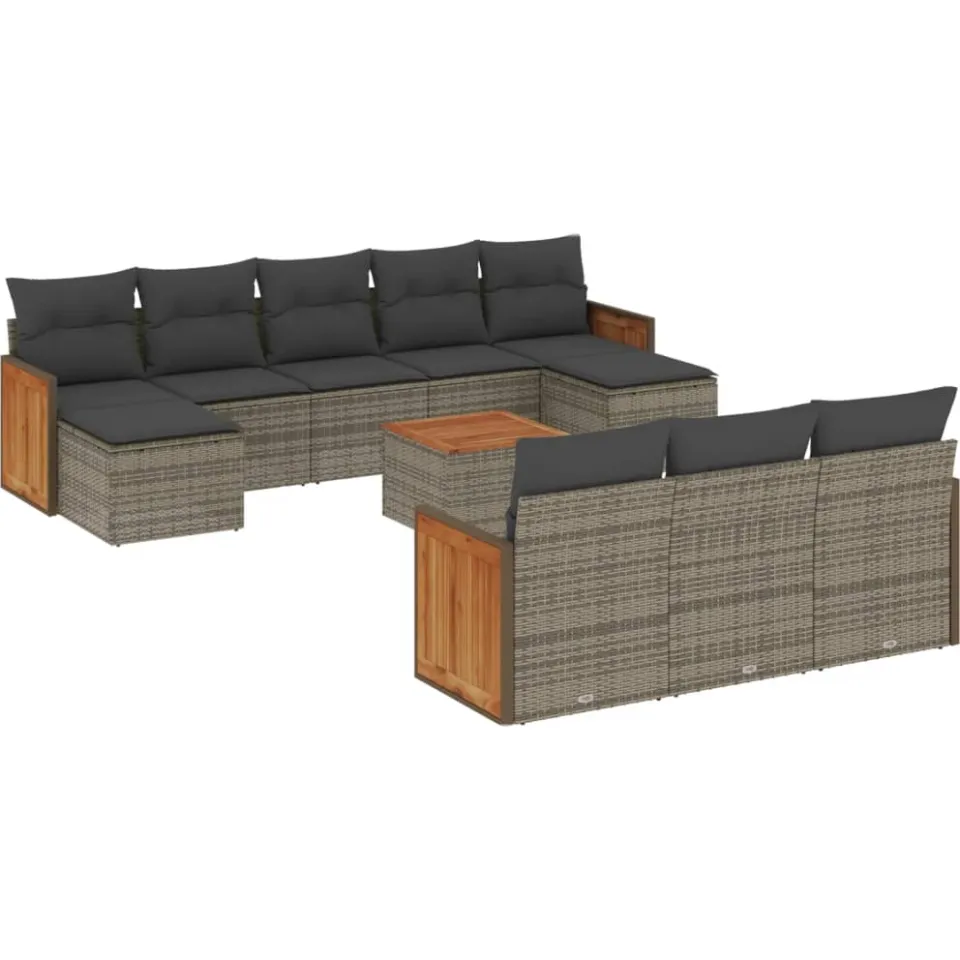 vidaXL 11-delige Loungeset met kussens poly rattan grijs, foto 3