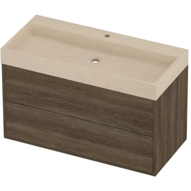 Proline Evoli Badmeubelset Hardsteen Loft 1 Kraangat Voor Grepen 100x46x62 cm Sand Stone Vital Oak Eiken