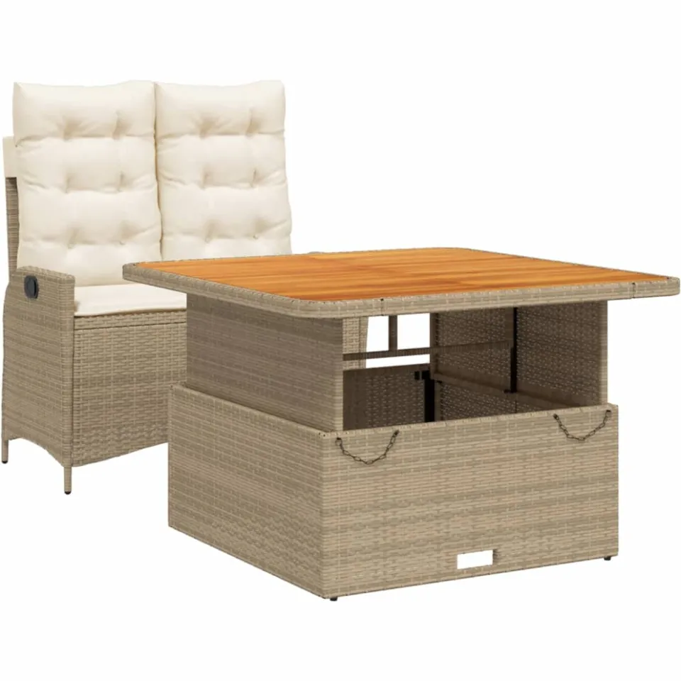 vidaXL 2-delige Tuinset met kussens poly rattan beige