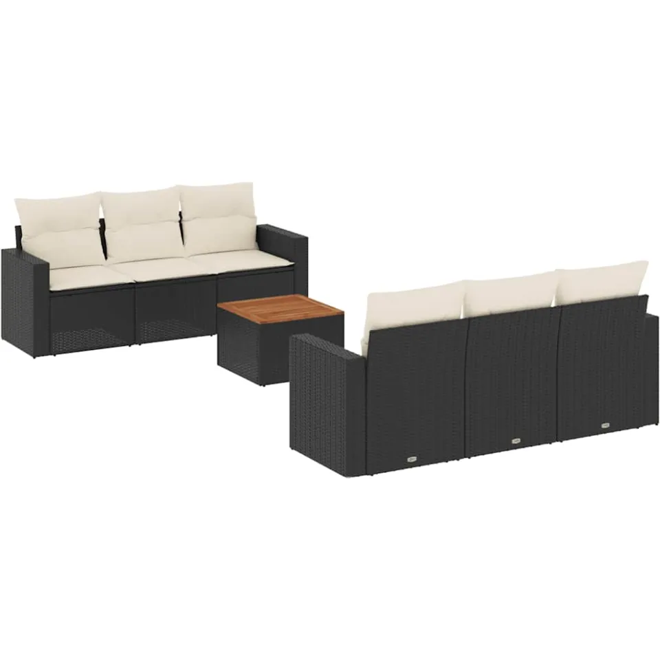 vidaXL 7-delige Loungeset met kussens poly rattan zwart, foto 3