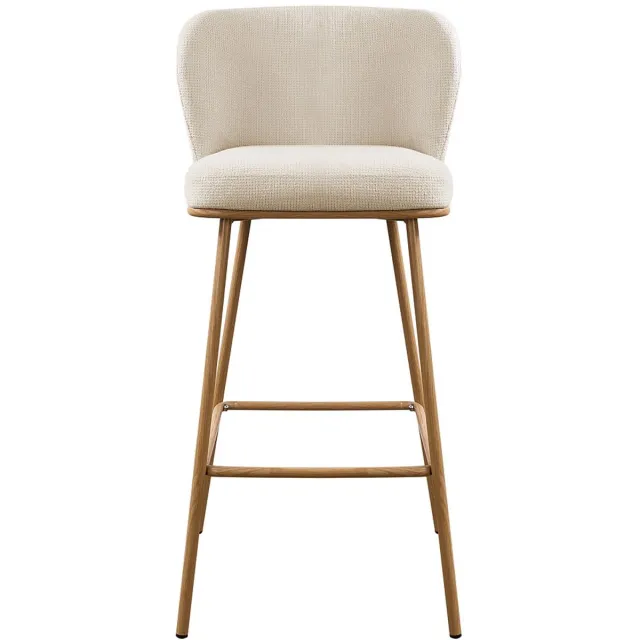Vente-unique Set van 2 barkrukken van getextureerde stof en metaal met houteffect - Beige en Naturel - SENORASE