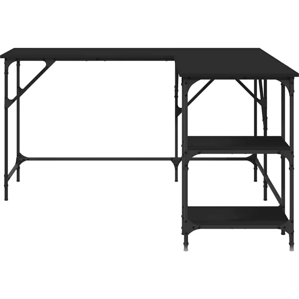 vidaXL Bureau 139x139x75 cm bewerkt hout zwart, foto 3