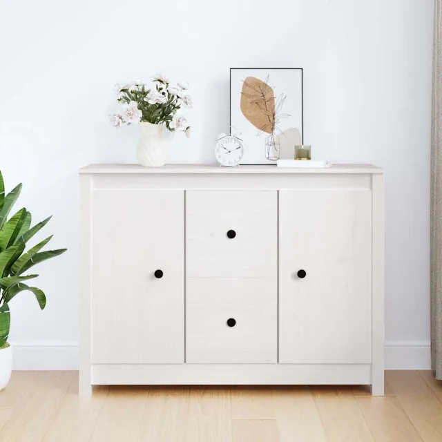 vidaXL Dressoir 100x35x74 cm massief grenenhout wit, foto 2