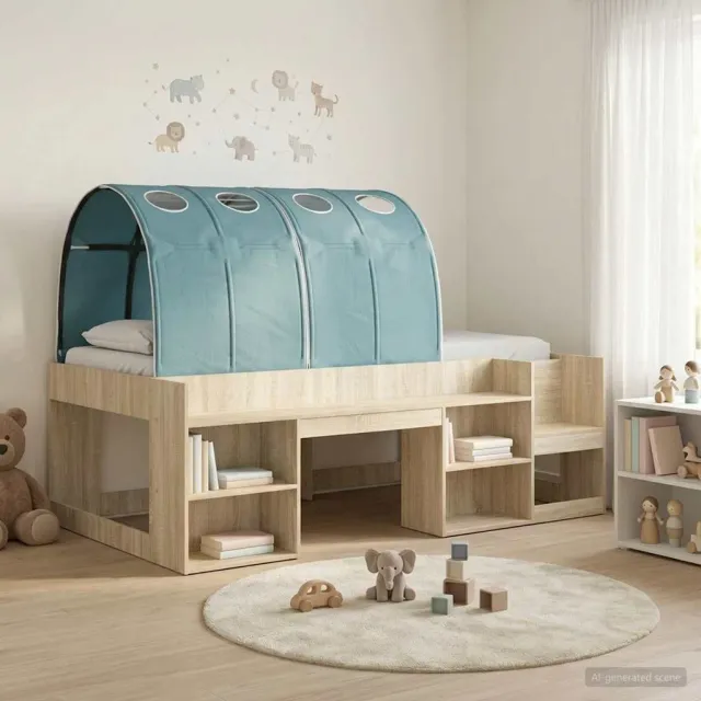 vidaXL Bedframe met tunnel met plank 3 st Sonoma eiken en lichtblauw Bruin