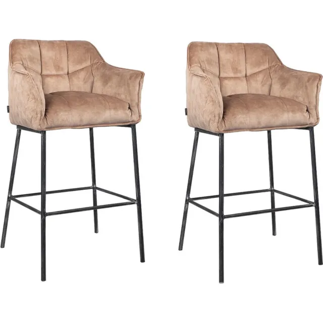 Bronx71 Velvet barkruk Jayron taupe 82 cm - Barkrukken set van 2 - barstoel