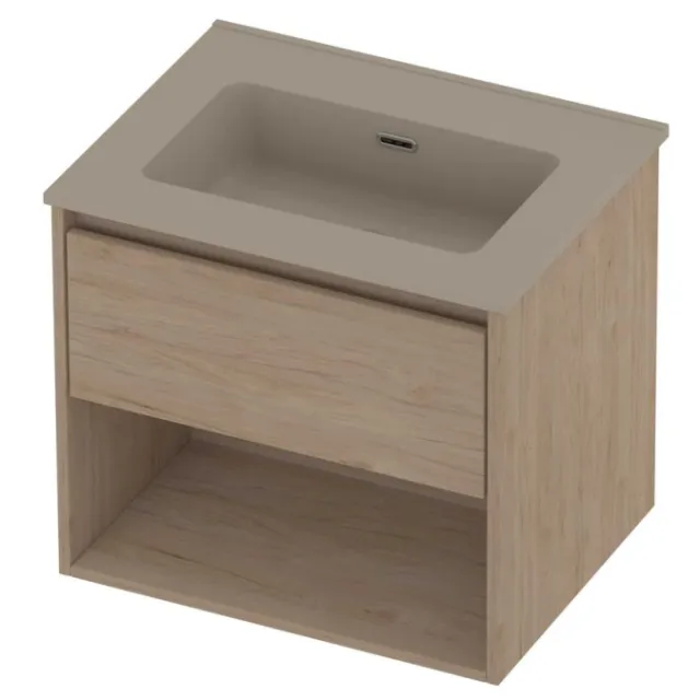 Proline Tribute Badmeubelset Porselein Elegant Schap 60x46x54 cm Mat Crème Cotton Ideal Oak Eiken