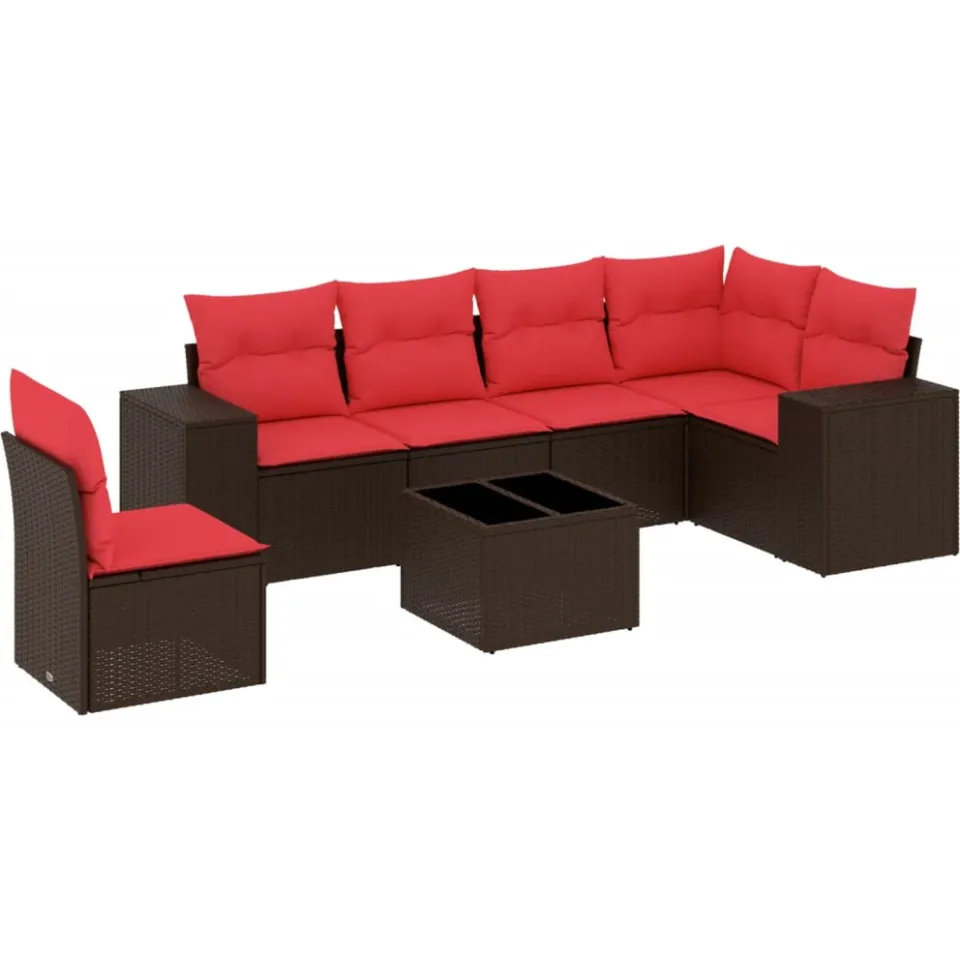 vidaXL 7-delige tuinbankset met kussens, bruin polyrotan, foto 3